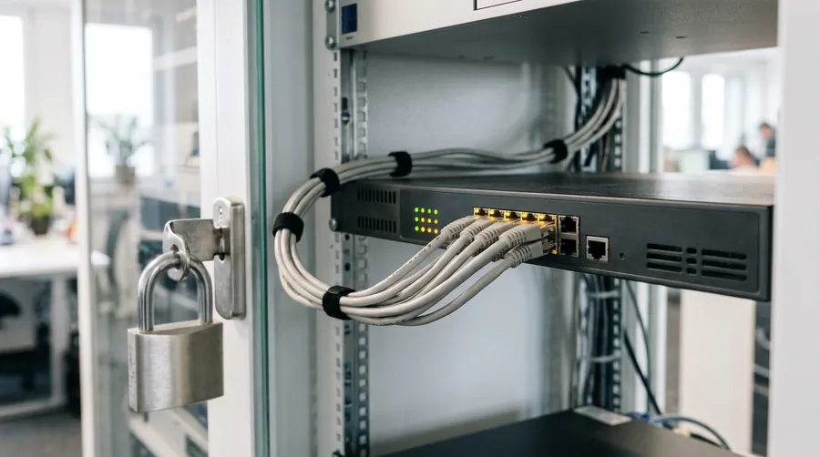Firewall im abgeschlossenen Serverschrank eines Unternehmens